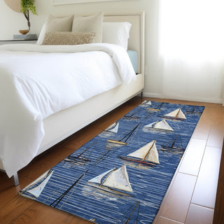 Piper Looms Mayfield Sailboat AMF153 Navy Machine Washable Area Rug Runner Lifestyle Image Feature