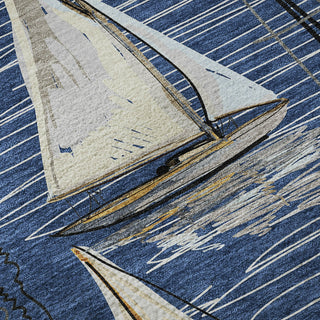 Piper Looms Mayfield Sailboat AMF153 Navy Machine Washable Area Rug Swatch Image