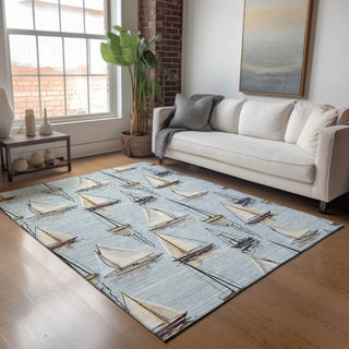 Piper Looms Mayfield Sailboat AMF153 Sky Machine Washable Area Rug Lifestyle Image Feature