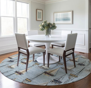 Piper Looms Mayfield Sailboat AMF153 Sky Machine Washable Area Rug Round Lifestyle Image Feature