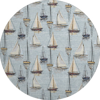 Piper Looms Mayfield Sailboat AMF153 Sky Machine Washable Area Rug Round Main Image