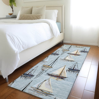 Piper Looms Mayfield Sailboat AMF153 Sky Machine Washable Area Rug Runner Lifestyle Image Feature