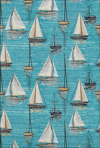 Piper Looms Mayfield Sailboat AMF153 Teal Machine Washable Area Rug main image