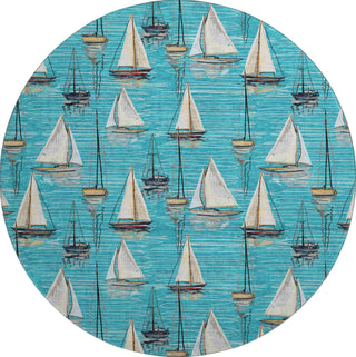 Piper Looms Mayfield Sailboat AMF153 Teal Machine Washable Area Rug Round Main Image
