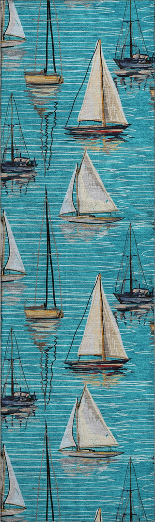 Piper Looms Mayfield Sailboat AMF153 Teal Machine Washable Area Rug Runner Main Image