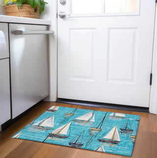 Piper Looms Mayfield Sailboat AMF153 Teal Machine Washable Area Rug Scatter Lifestyle Image Feature