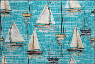 Piper Looms Mayfield Sailboat AMF153 Teal Machine Washable Area Rug Scatter Main Image