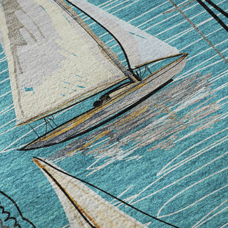 Piper Looms Mayfield Sailboat AMF153 Teal Machine Washable Area Rug Swatch Image