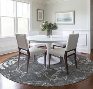 Piper Looms Mayfield Nautical AMF154 Gray Machine Washable Area Rug Round Lifestyle Image Feature
