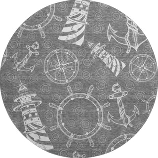 Piper Looms Mayfield Nautical AMF154 Gray Machine Washable Area Rug Round Main Image