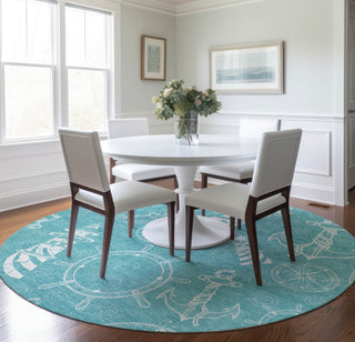 Piper Looms Mayfield Nautical AMF154 Ocean Machine Washable Area Rug Round Lifestyle Image Feature
