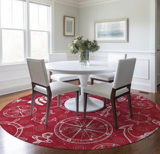 Piper Looms Mayfield Nautical AMF154 Red Machine Washable Area Rug Round Lifestyle Image Feature