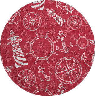 Piper Looms Mayfield Nautical AMF154 Red Machine Washable Area Rug Round Main Image