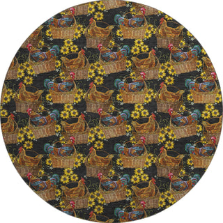 Piper Looms Mayfield Rooster In Basket AMF157 Midnight Machine Washable Area Rug Round Main Image