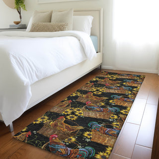 Piper Looms Mayfield Rooster In Basket AMF157 Midnight Machine Washable Area Rug Runner Lifestyle Image Feature