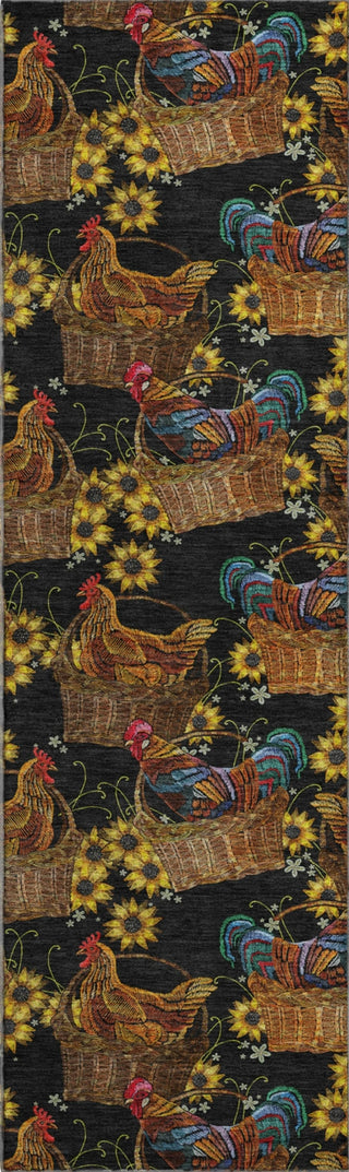 Piper Looms Mayfield Rooster In Basket AMF157 Midnight Machine Washable Area Rug Runner Main Image