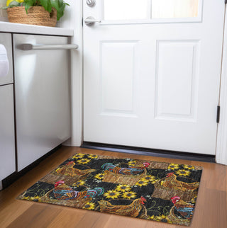 Piper Looms Mayfield Rooster In Basket AMF157 Midnight Machine Washable Area Rug Scatter Lifestyle Image Feature