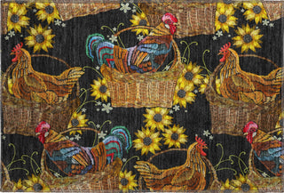 Piper Looms Mayfield Rooster In Basket AMF157 Midnight Machine Washable Area Rug Scatter Main Image
