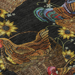 Piper Looms Mayfield Rooster In Basket AMF157 Midnight Machine Washable Area Rug Swatch Image