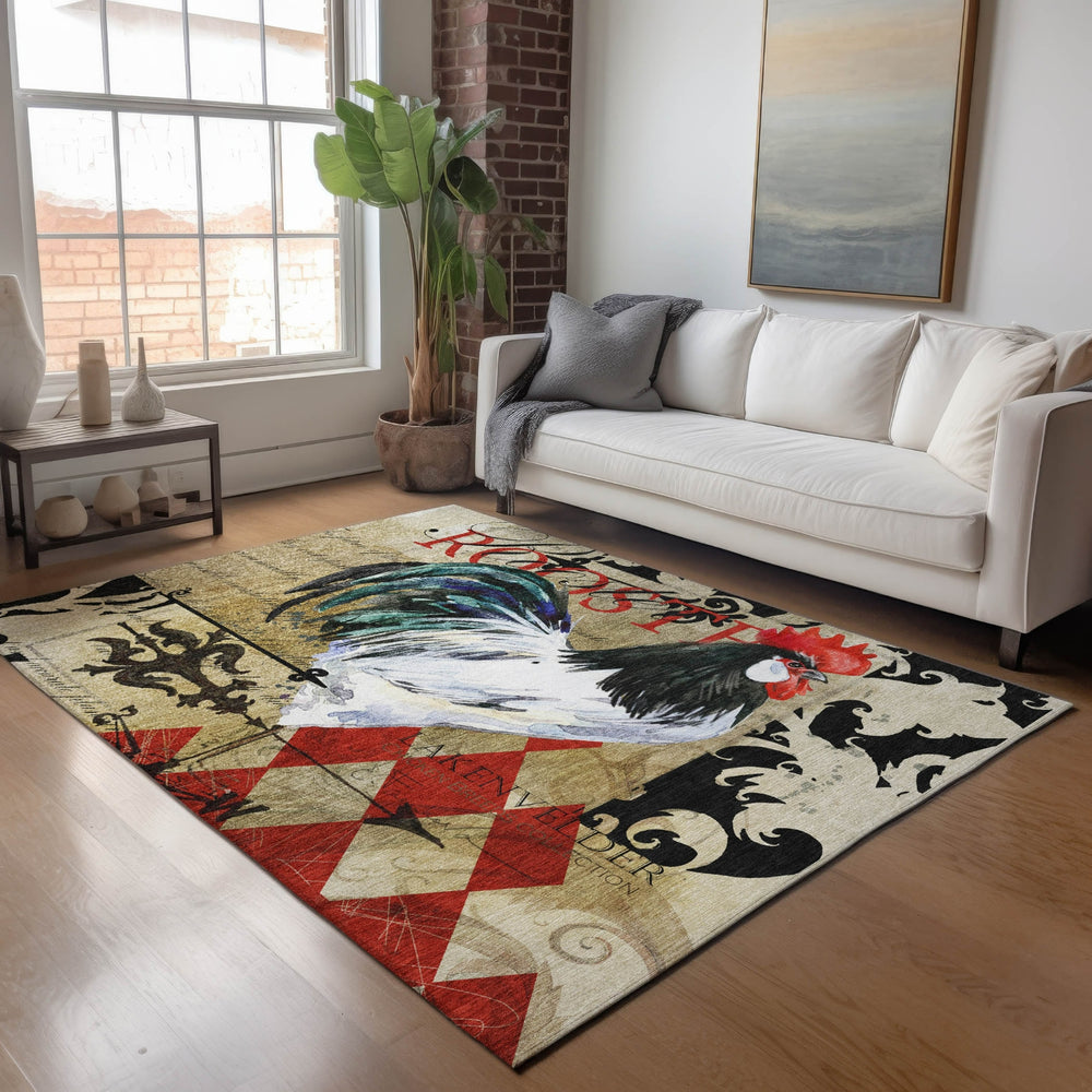 Piper Looms Mayfield Rooster Diamond AMF158 Midnight Machine Washable Area Rug Lifestyle Image Feature
