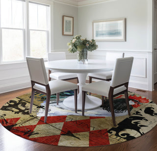 Piper Looms Mayfield Rooster Diamond AMF158 Midnight Machine Washable Area Rug Round Lifestyle Image Feature