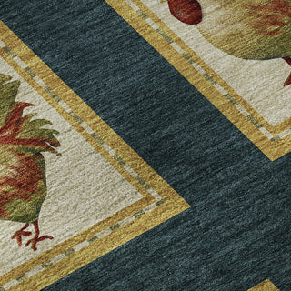 Piper Looms Mayfield Rooster Panel AMF159 Midnight Machine Washable Area Rug Swatch Image