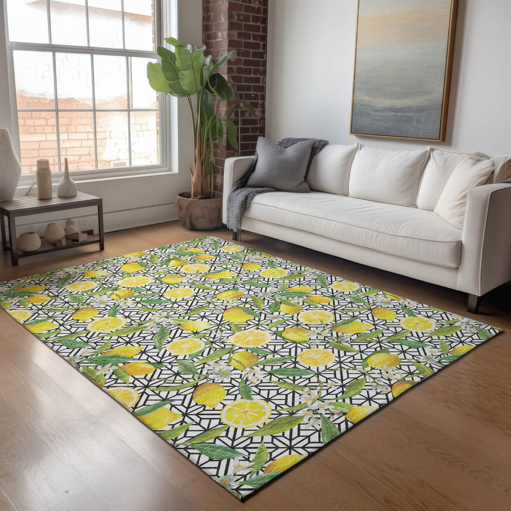 Piper Looms Mayfield Lemons AMF160 Yellow Machine Washable Area Rug Lifestyle Image Feature