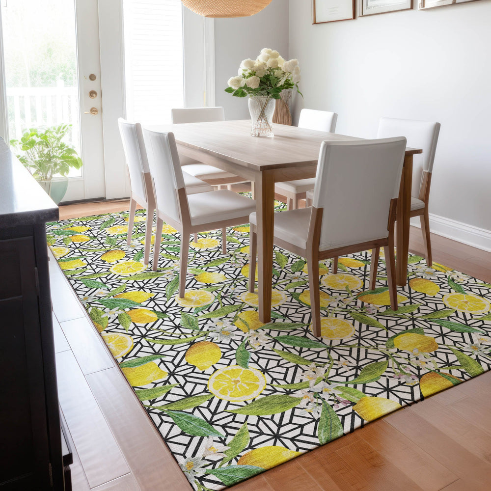 Piper Looms Mayfield Lemons AMF160 Yellow Machine Washable Area Rug Lifestyle Image Feature