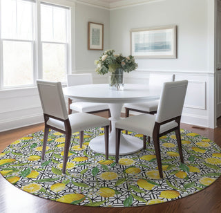 Piper Looms Mayfield Lemons AMF160 Yellow Machine Washable Area Rug Round Lifestyle Image Feature