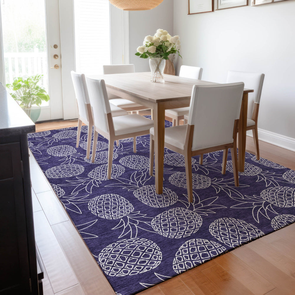 Piper Looms Mayfield Pineapples AMF161 Blue Machine Washable Area Rug Lifestyle Image Feature