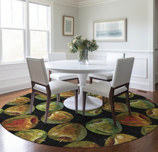 Piper Looms Mayfield Apples AMF163 Midnight Machine Washable Area Rug Round Lifestyle Image Feature