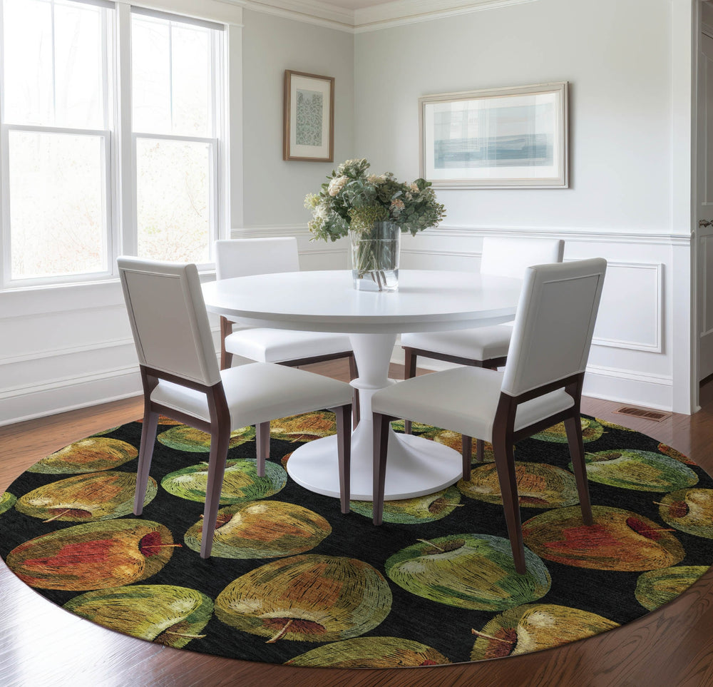 Piper Looms Mayfield Apples AMF163 Midnight Machine Washable Area Rug Round Lifestyle Image Feature
