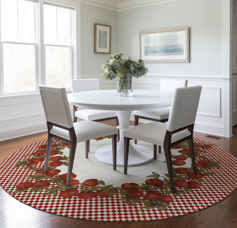Piper Looms Mayfield Apple Border AMF164 Machine Washable Area Rug Round Lifestyle Image Feature