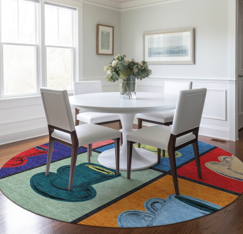 Piper Looms Mayfield Coffee Mugs AMF165 Kaleidoscope Machine Washable Area Rug Round Lifestyle Image Feature