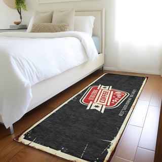 Piper Looms Mayfield Coffee Sign AMF166 Midnight Machine Washable Area Rug Runner Lifestyle Image Feature