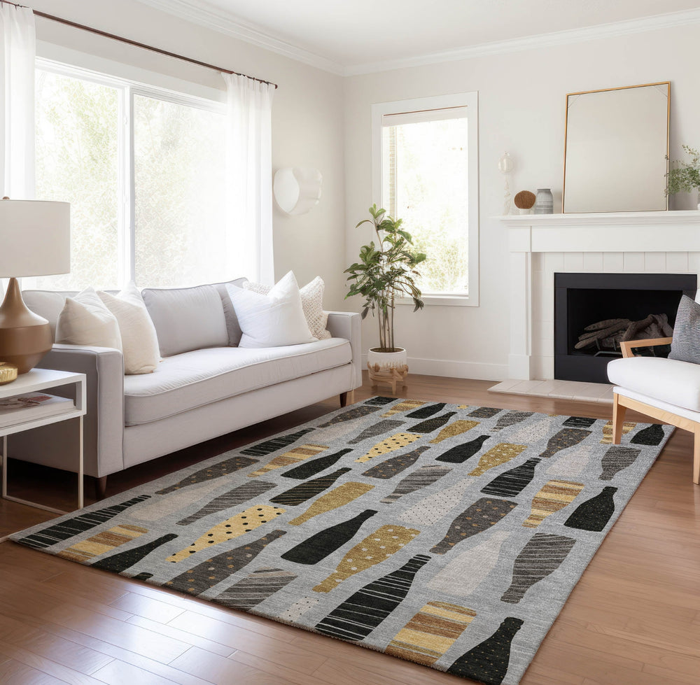 Piper Looms Mayfield Wine Bottles AMF167 Gray Machine Washable Area Rug Lifestyle Image Feature