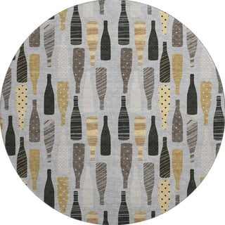 Piper Looms Mayfield Wine Bottles AMF167 Gray Machine Washable Area Rug Round Main Image