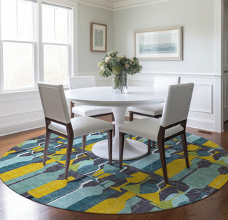 Piper Looms Mayfield Wine: Martini AMF168 Blue Machine Washable Area Rug Round Lifestyle Image Feature