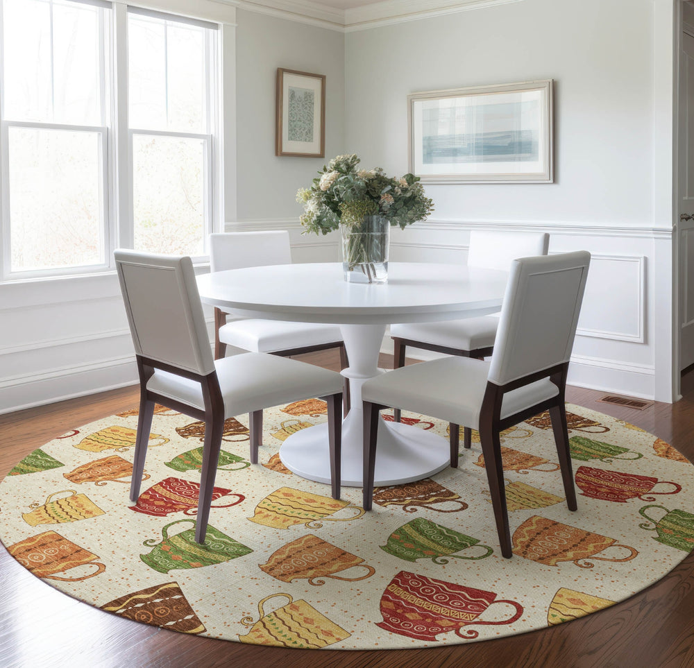 Piper Looms Mayfield Tea Cups AMF170 Multi Machine Washable Area Rug Round Lifestyle Image Feature