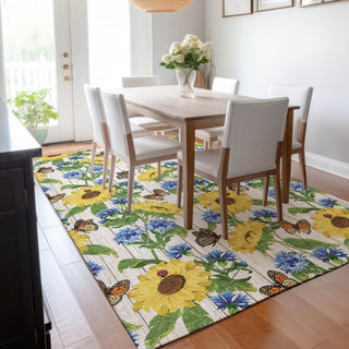 Piper Looms Mayfield Sunflowers and Butterfiles AMF171 Yellow Machine Washable Area Rug Lifestyle Image Feature