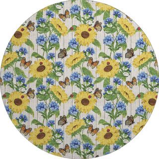 Piper Looms Mayfield Sunflowers and Butterfiles AMF171 Yellow Machine Washable Area Rug Round Main Image