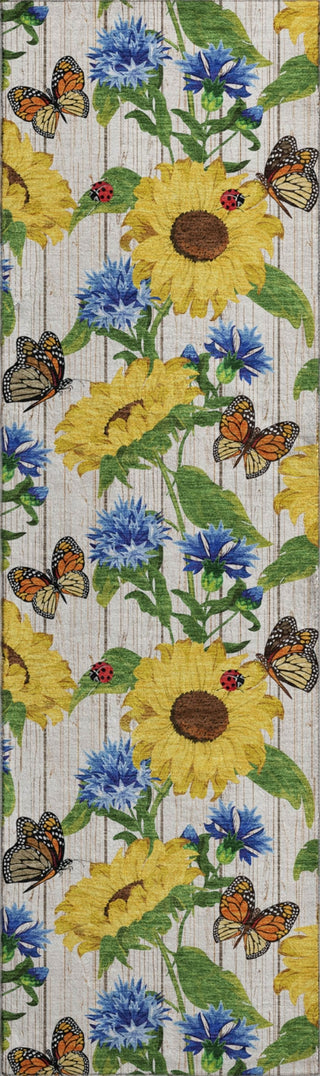 Piper Looms Mayfield Sunflowers and Butterfiles AMF171 Yellow Machine Washable Area Rug Runner Main Image