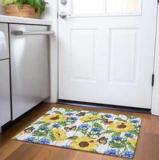 Piper Looms Mayfield Sunflowers and Butterfiles AMF171 Yellow Machine Washable Area Rug Scatter Lifestyle Image Feature