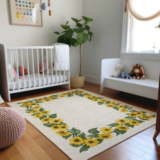 Piper Looms Mayfield Sunflower Border AMF172 Yellow Machine Washable Area Rug Lifestyle Image Feature