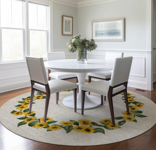 Piper Looms Mayfield Sunflower Border AMF172 Yellow Machine Washable Area Rug Round Lifestyle Image Feature