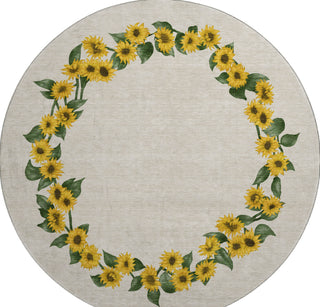 Piper Looms Mayfield Sunflower Border AMF172 Yellow Machine Washable Area Rug Round Main Image