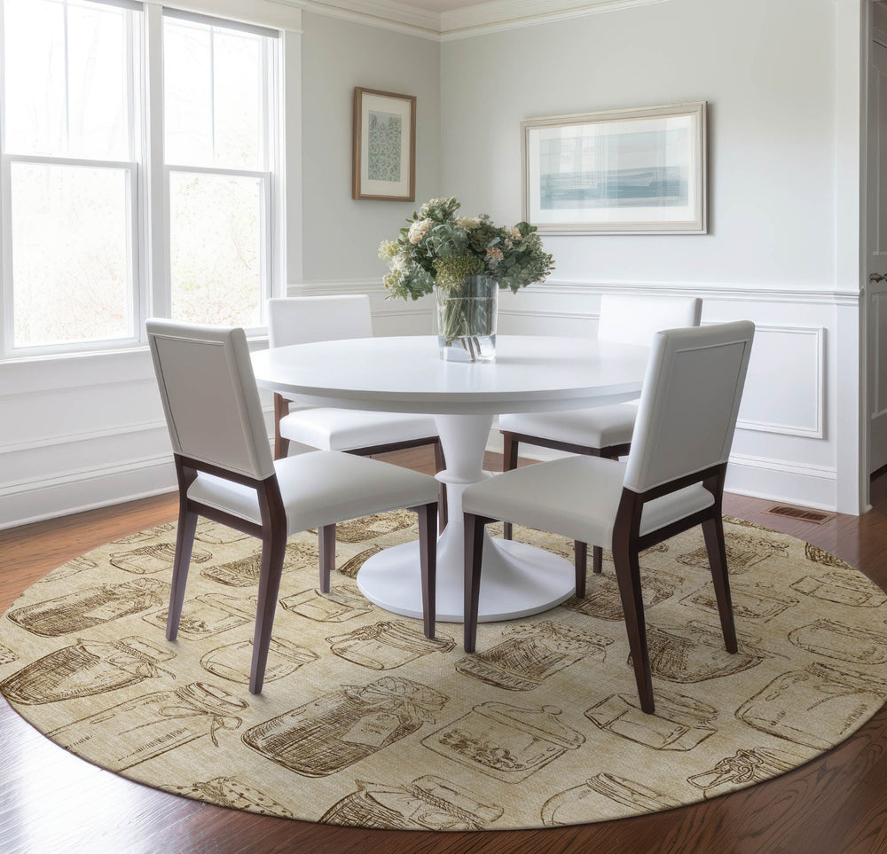 Piper Looms Mayfield Mason Jars AMF173 Beige Machine Washable Area Rug Round Lifestyle Image Feature
