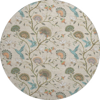 Piper Looms Mayfield Hummingbirds AMF174 Beige Machine Washable Area Rug Round Main Image
