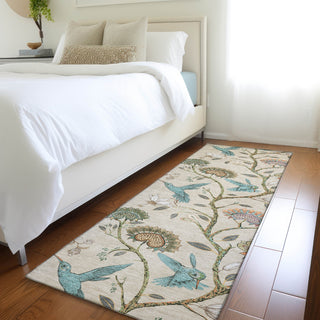 Piper Looms Mayfield Hummingbirds AMF174 Beige Machine Washable Area Rug Runner Lifestyle Image Feature
