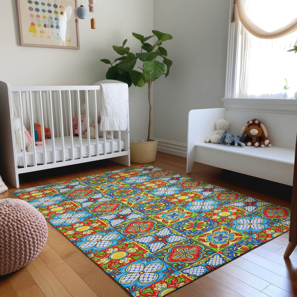 Piper Looms Mayfield Spanish Tiles AMF175 Kaleidoscope Machine Washable Area Rug Lifestyle Image Feature